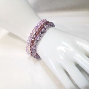 Vintage Czech lavender fire polished glass bead stretch bracelet